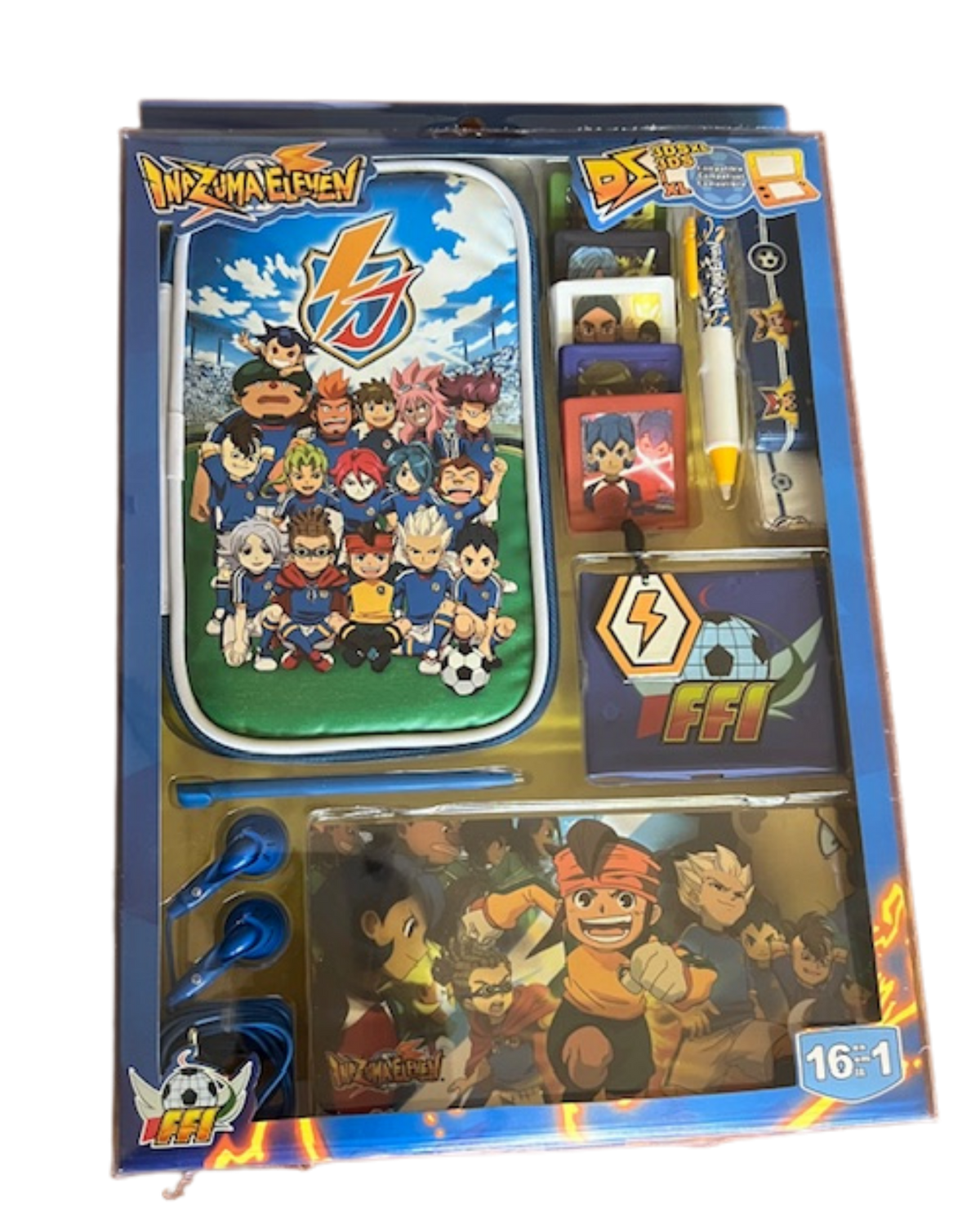 Kit accesorios oficial Inazuma Eleven 16 en 1! Modelo: equipo. Consolas: Nintendo DS, DSi XL y 3DS⚡⚽ (ARTÍCULO CON CAJA DAÑADA)